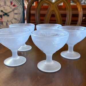 5 Luminarc France Gourmande blue frosted glass coupes dessert footed cups